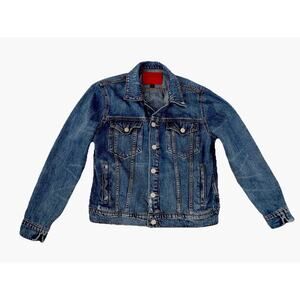 Lucky Brand denim jacket trucker distressed womens size Large